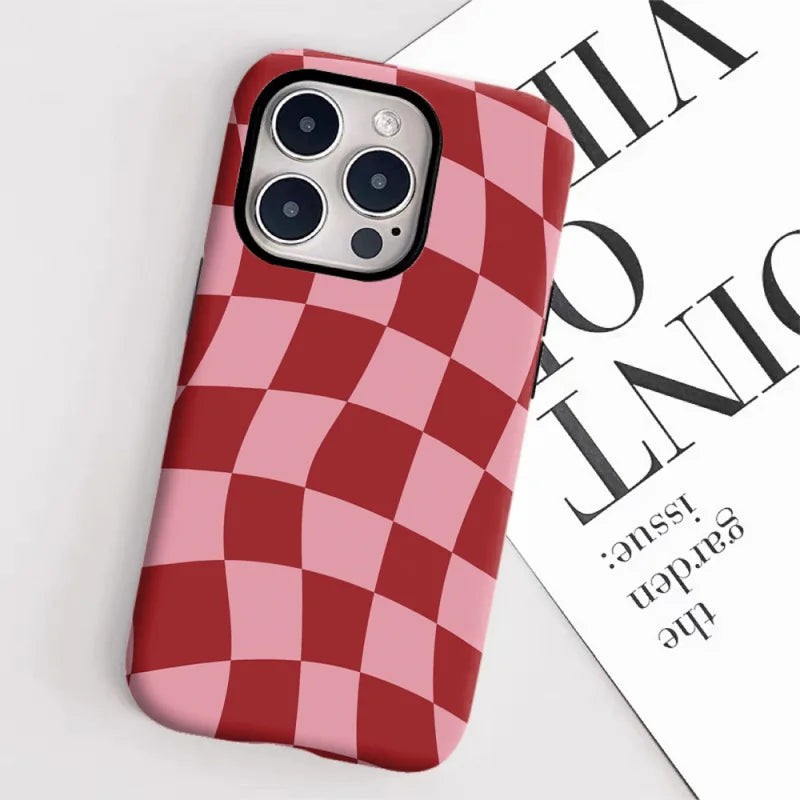 Glossy Pink Check Pattern Phone Case for iPhone