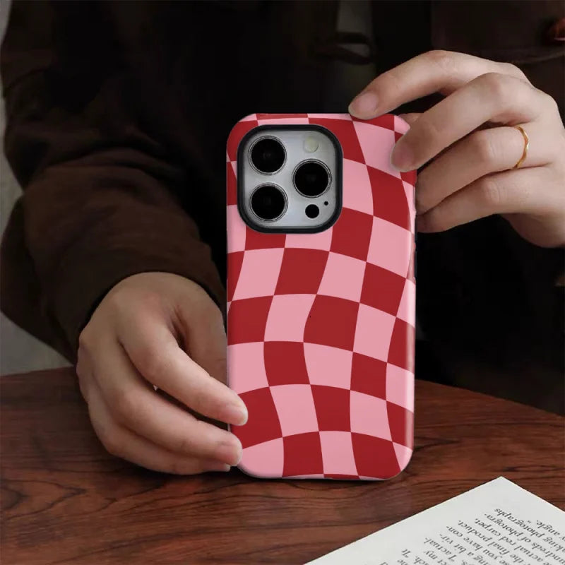 Glossy Pink Check Pattern Phone Case for iPhone