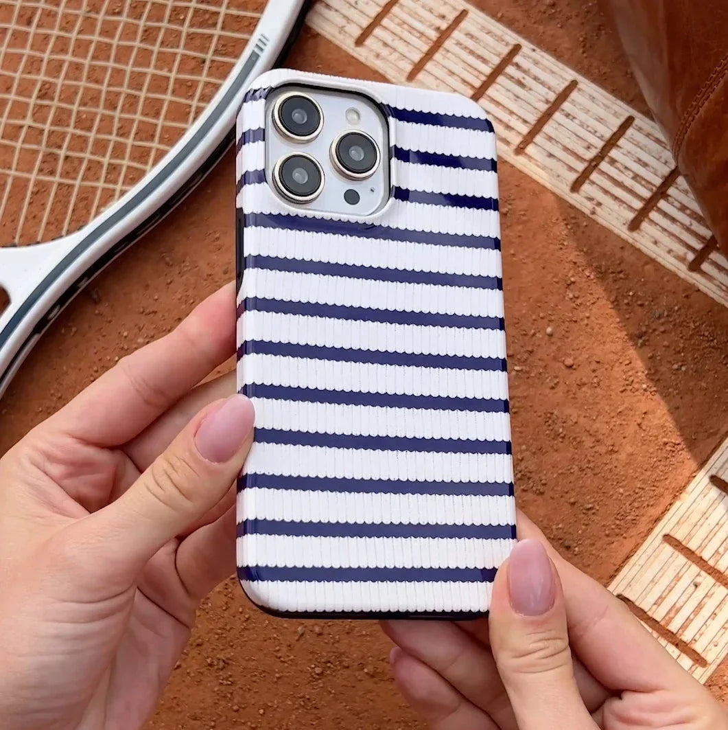 Magsafe Blue White Striped Sweater Phone Case For iPhone