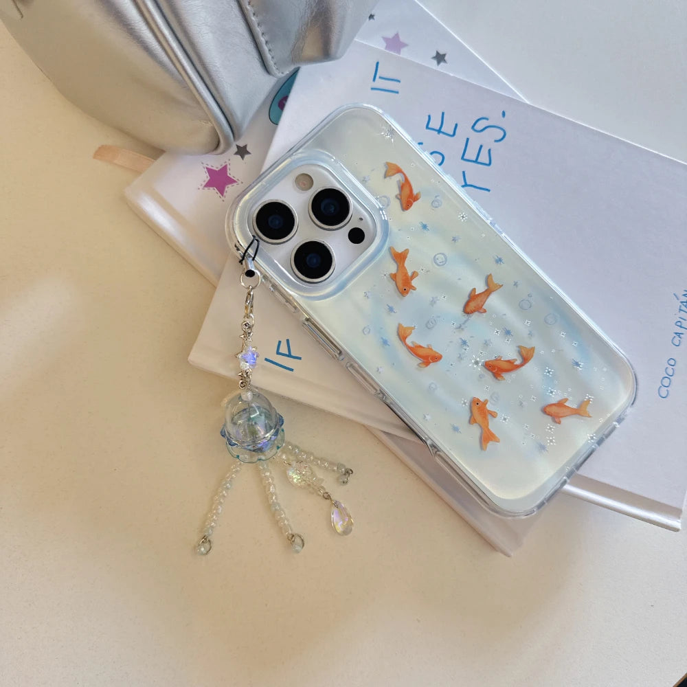 Creative Gradient Blue Goldfish & Star Patterns Case for iPhone