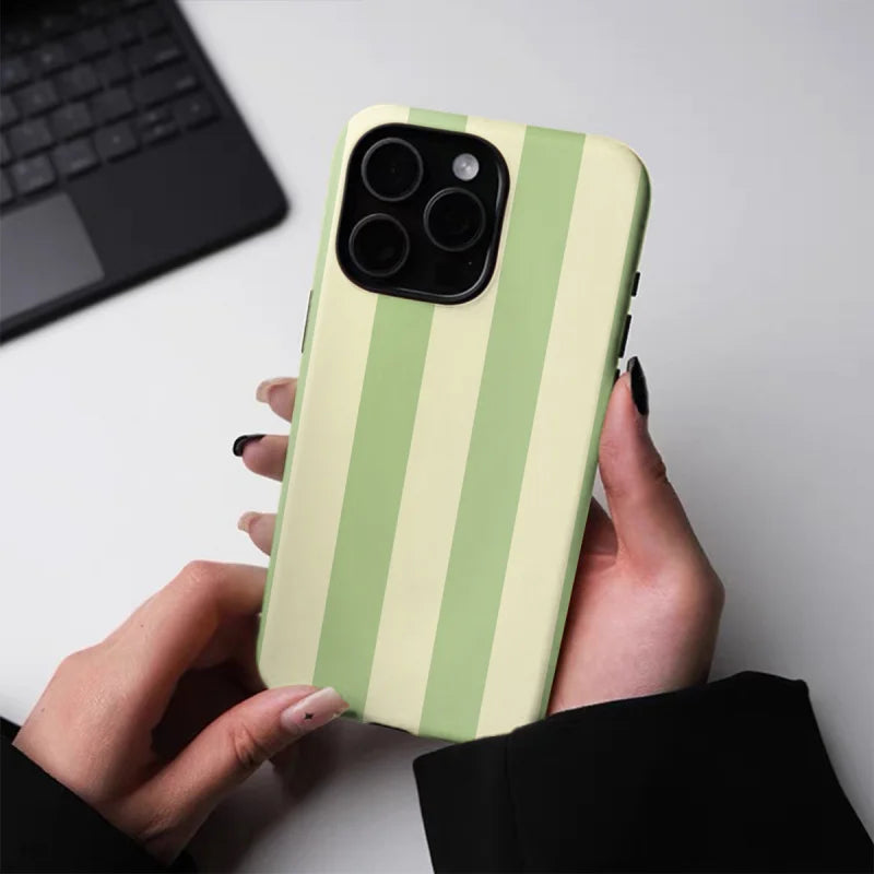 Glossy Green Stripes Phone Case for iPhone