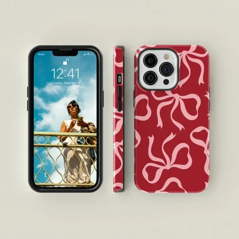 Pink Bows Red Phone Case For iPhone
