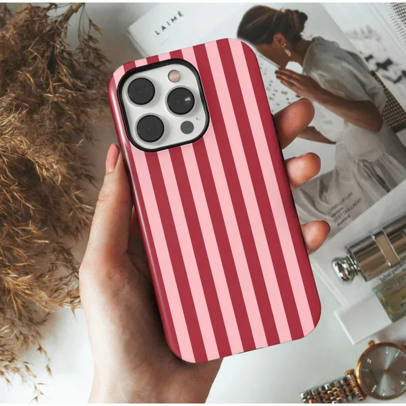 Glossy Pink stripes Phone Case for iPhone
