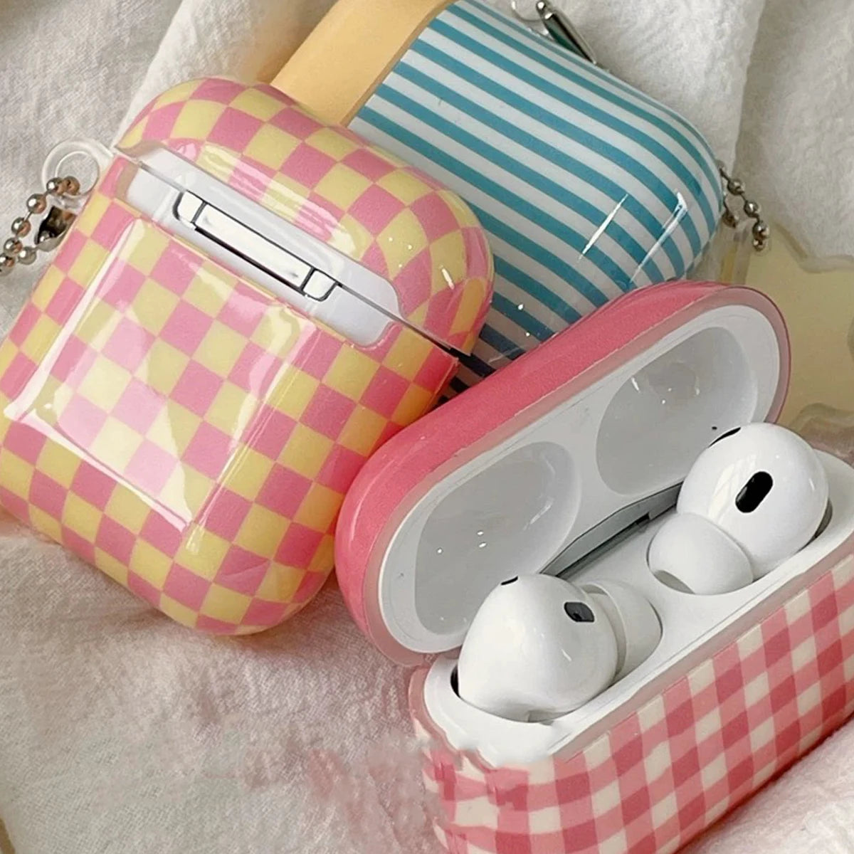 Colorful Striped Grid Case For Airpods