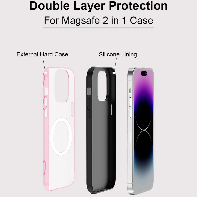 Magsafe Pink Love Heart Phone Case For iPhone