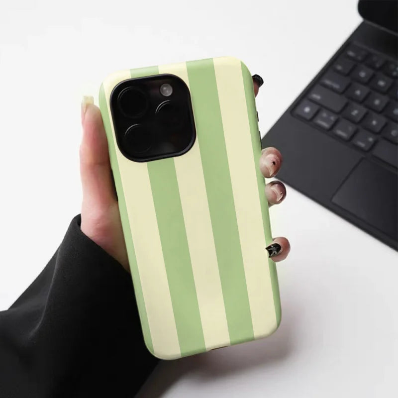 Glossy Green Stripes Phone Case for iPhone