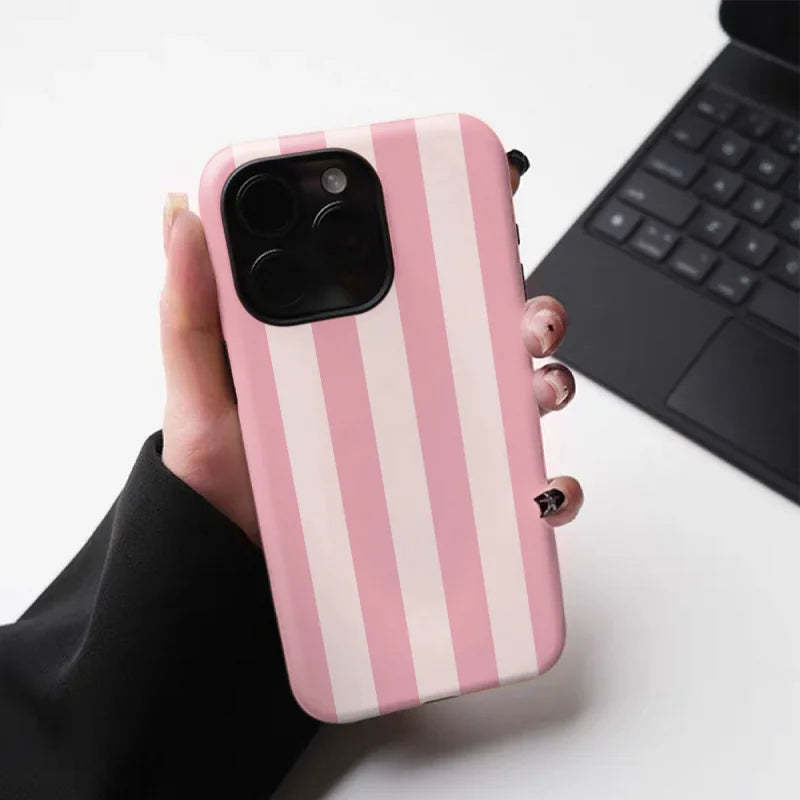 Glossy Fresh Pink Stripes Phone Case for iPhone