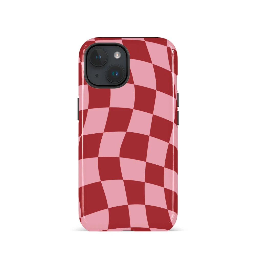 Glossy Pink Check Pattern Phone Case for iPhone