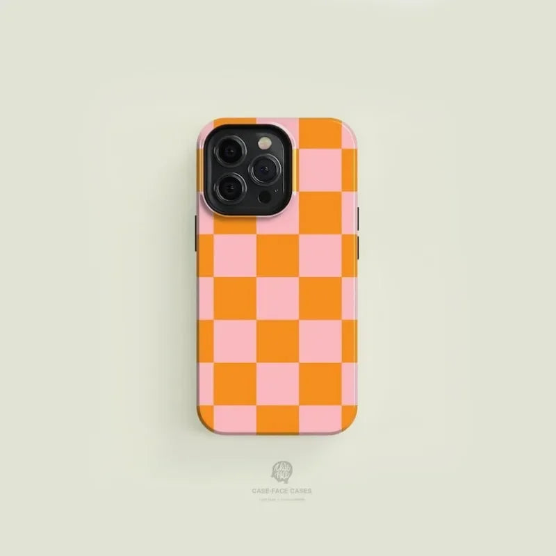 Checkered Pink Orange Phone Case For iPhone