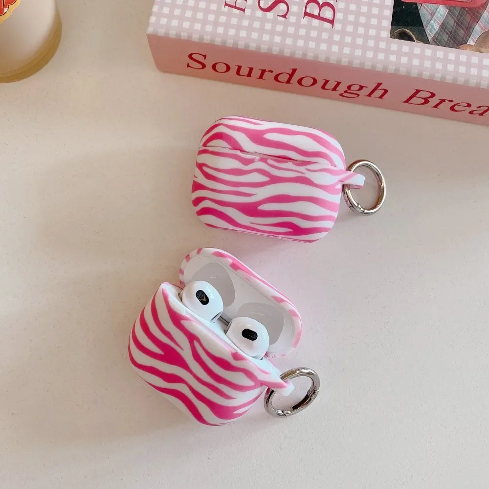 Pink Zebra Stripe Earphone Case For AirPods