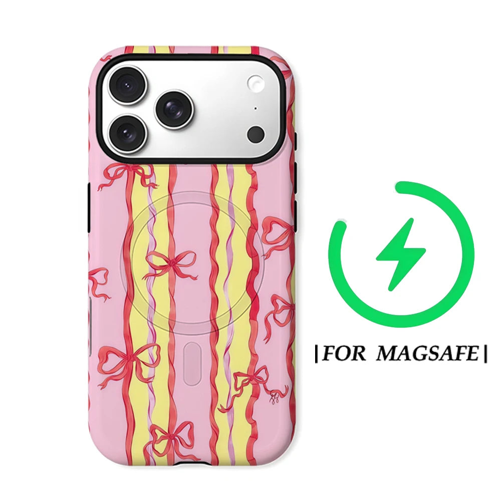 Magsafe Pink Yellow Bow Ribbon Phone Case for IPhone