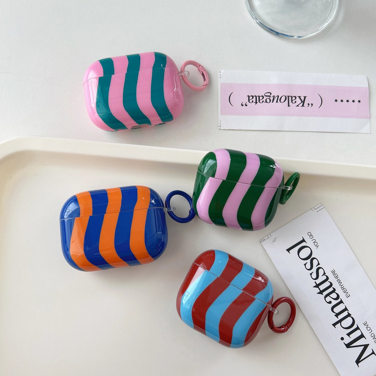 Wave Stripes Glossy Splicing Color Earphone Case for Airpods