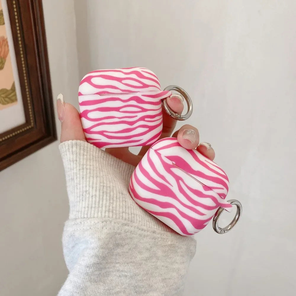 Pink Zebra Stripe Earphone Case For AirPods