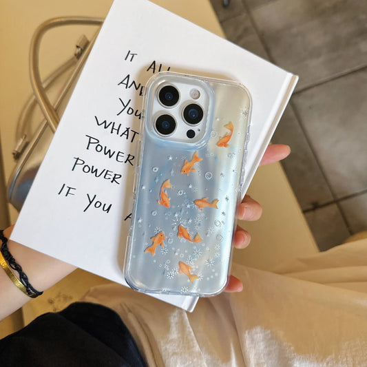 Creative Gradient Blue Goldfish & Star Patterns Case for iPhone