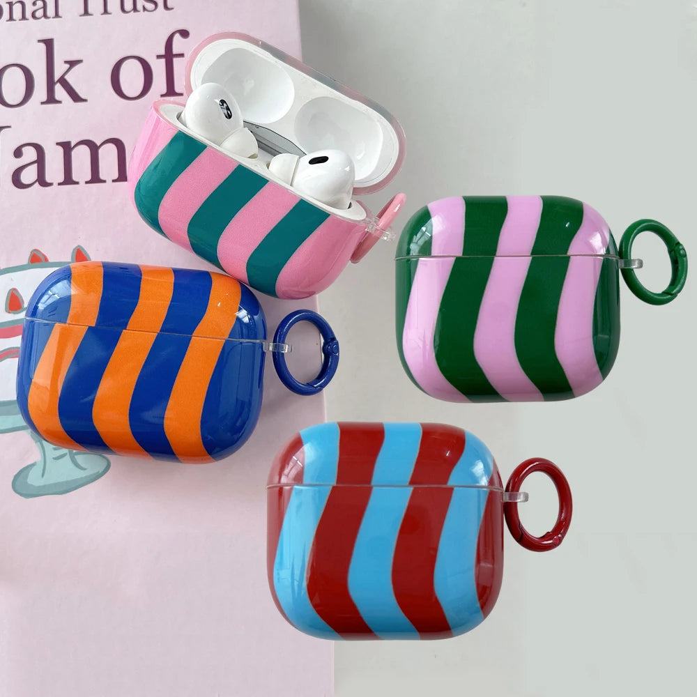 Wave Stripes Glossy Splicing Color Earphone Case for Airpods