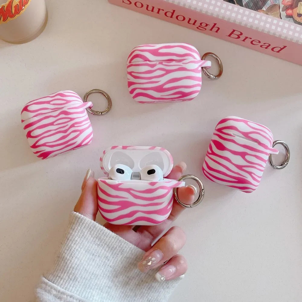Pink Zebra Stripe Earphone Case For AirPods