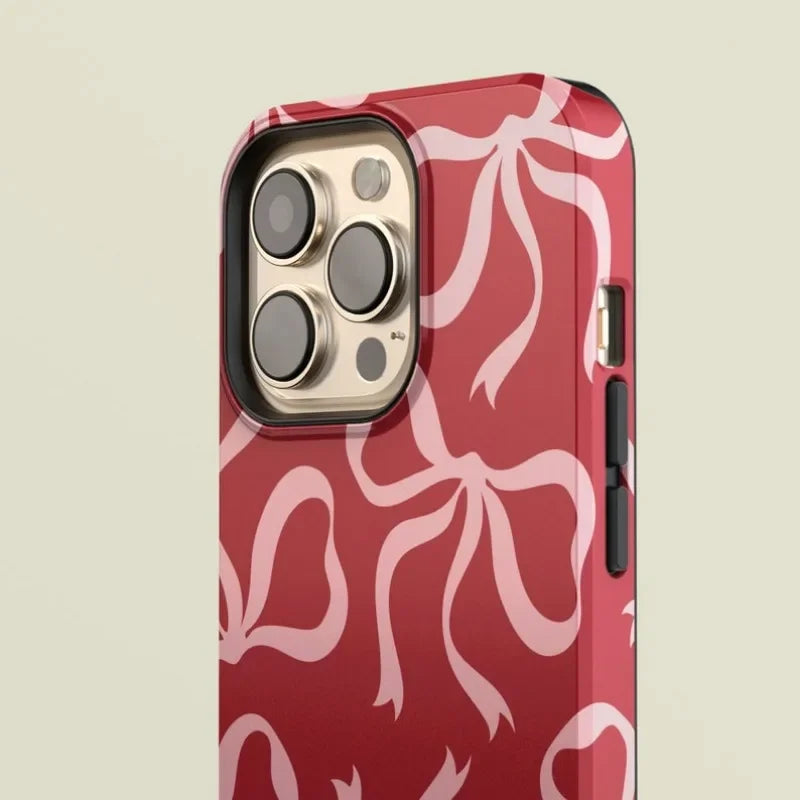 Pink Bows on Red Phone Case For iPhone