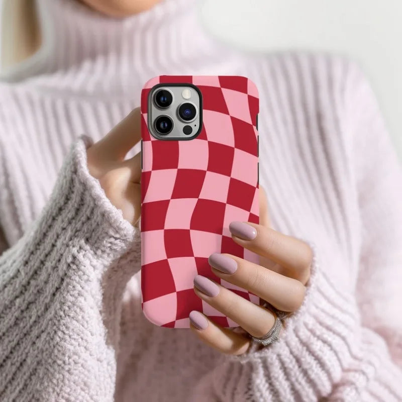 Retro Red Wavy Checkered Phone Case for iPhone