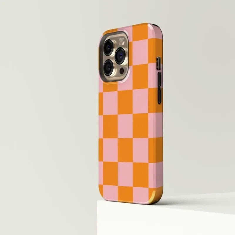 Checkered Pink Orange Phone Case For iPhone