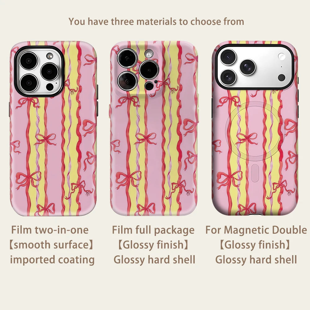 Magsafe Pink Yellow Bow Ribbon Phone Case for IPhone