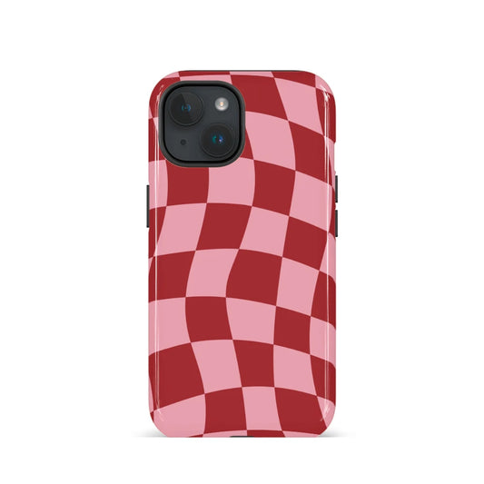 Glossy Pink Check Pattern Phone Case for iPhone